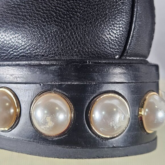 Louise Et Cie Women Pearl Heel Black Boot 6.5 Dk Academia Pearlcore Quiet Luxury - Picture 9 of 16